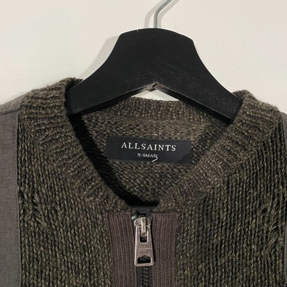 Allsaints Sannder Zip Through pre-distressed sweater olive - Picture 3 of 4